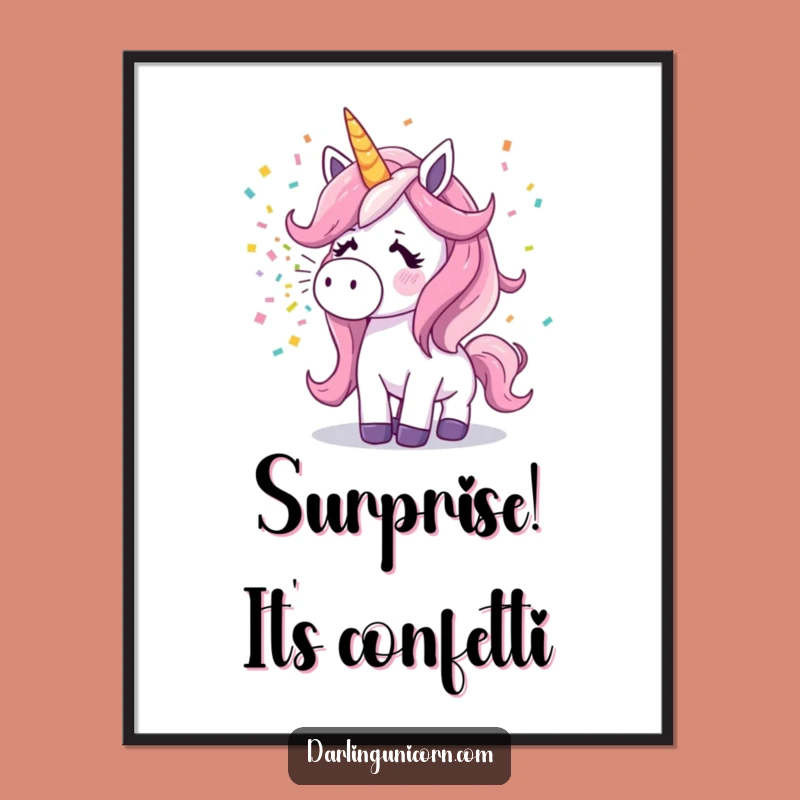Funny Surprised Unicorn Poster: Sneezing Confetti, Joyful Wall Art Gift