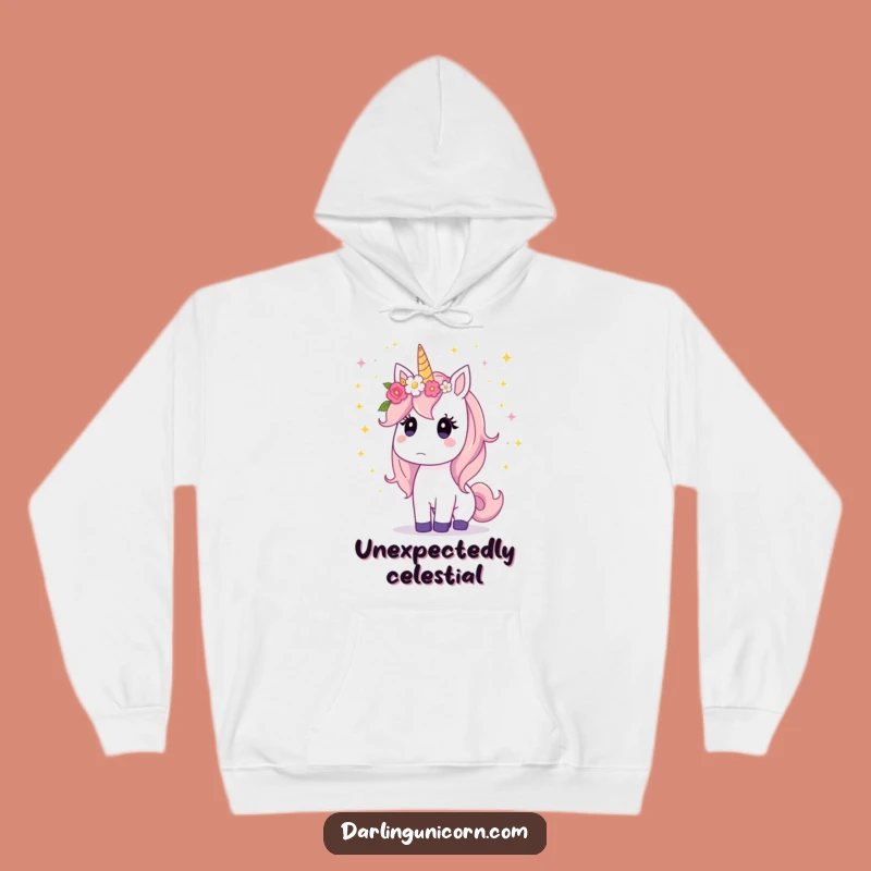 Cozy Funny Unicorn Hoodie: Surprised Stardust Fall, Magical Warmth Gift