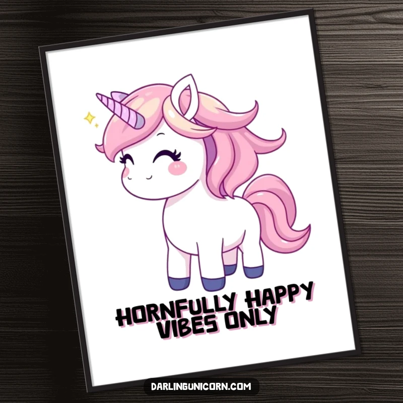 Funny Free Printable Wall Art of a joyful unicorn joyfully tossing its shimmering mane with a happy glint, perfect for magical decor.