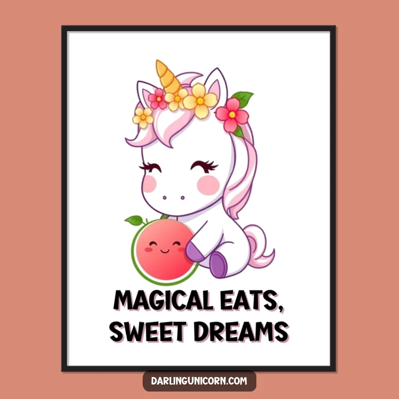Free Printable Unicorn Wall Art: Flower Crown Fruit Nibbler, Magical Decor