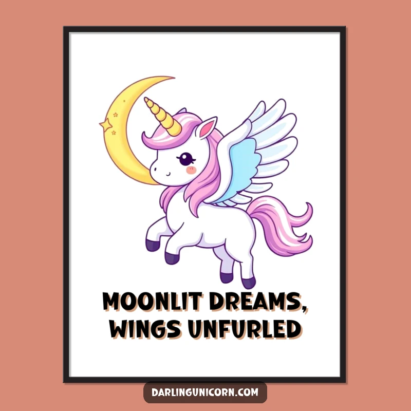 Free Printable Unicorn Wall Art: Moon Soar Wings Downloadable Decor