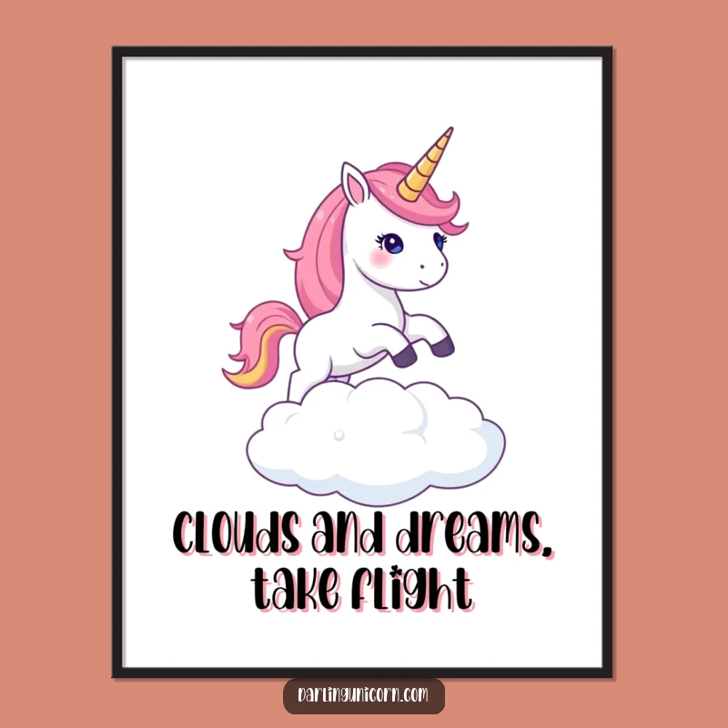 Free Printable Unicorn Wall Art: Shimmering Horn Cloud Leap, Magical Decor