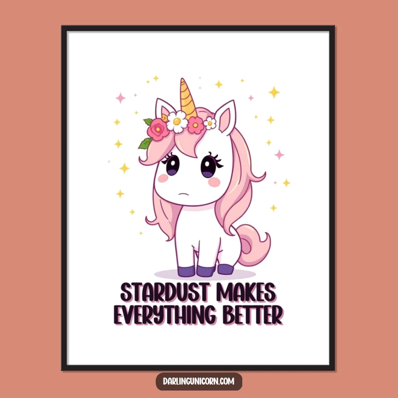 Free Printable Unicorn Wall Art: Surprised Stardust, Funny Magical Decor, Downloadable Art