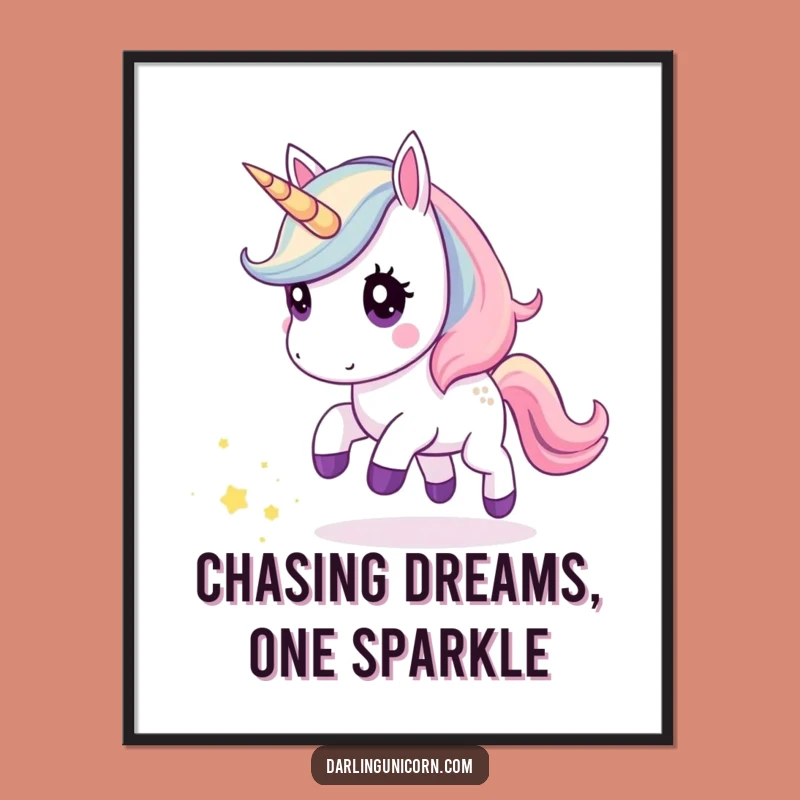 Free Printable Wall Art: Kawaii Unicorn Stardust Chase - Funny Downloadable Whimsical Decor