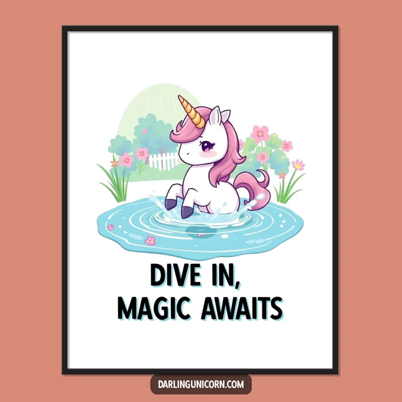 Free Printable Wall Art: Magical Pond Unicorn Splash for Whimsical Decor