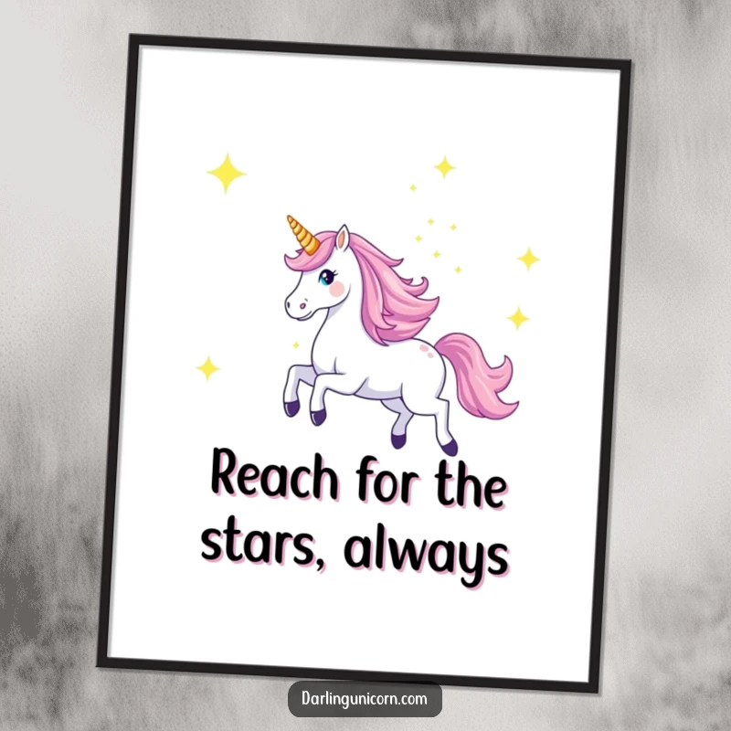 Funny Free Printable Wall Art: Majestic unicorn gallops across a starry sky, horn aglow, radiating celestial power.