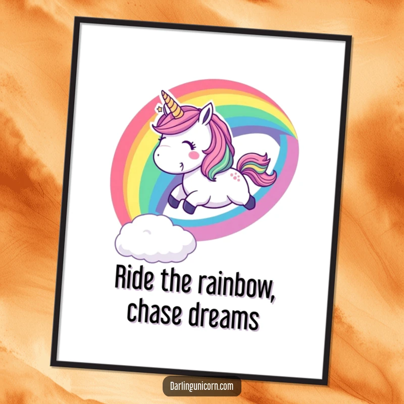 Funny Free Printable Wall Art: Playful unicorn slides down a vibrant rainbow, captured mid-whoop with pure joy.