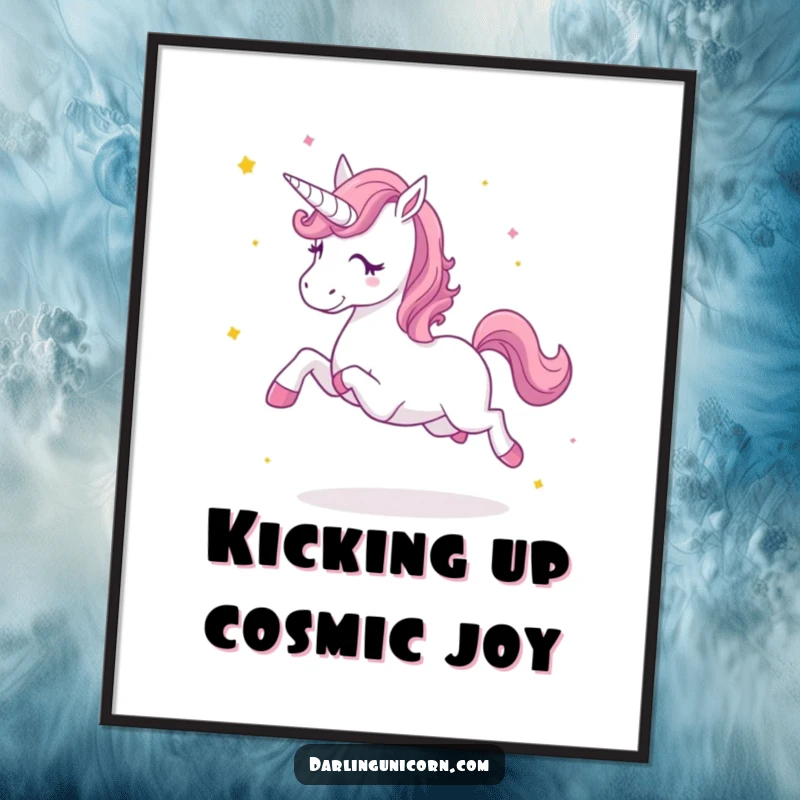 Funny Free Printable Wall Art: An excited unicorn trots with abandon, kicking up a dazzling explosion of star dust.