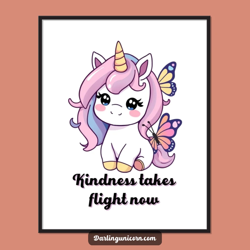 Funny Free Printable Wall Art: Kind Unicorn Butterfly Nudge Decor