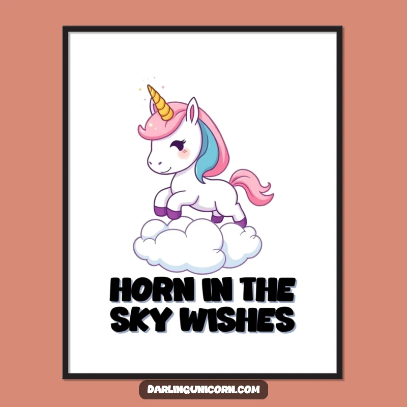 Funny Free Printable Wall Art: Unicorn Leap Over Clouds - Dreamy Downloadable Decor