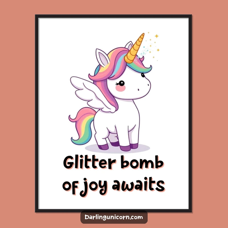 Free Printable Unicorn Wall Art: Playful Glitter Horn Blowout, Funny Downloadable Art