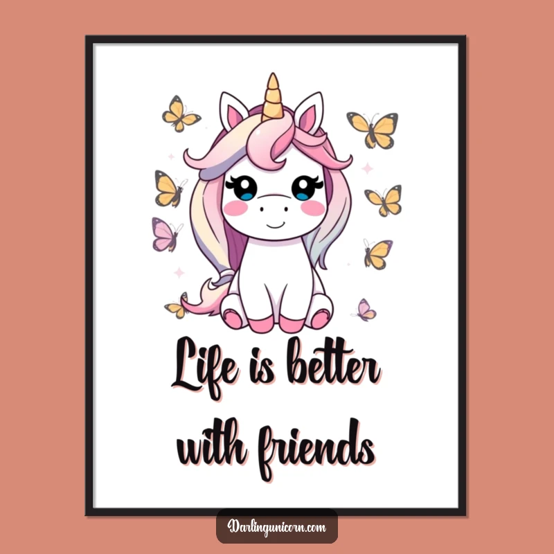 Free Printable Wall Art: Happy Unicorn Butterfly Decor Downloadable Art
