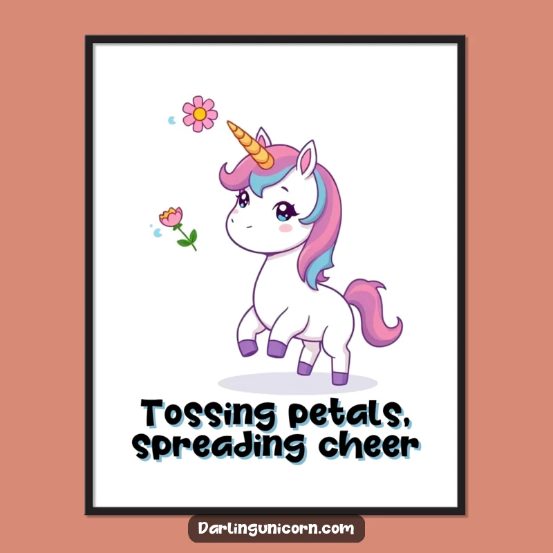 Funny Free Printable Wall Art: Playful Unicorn Flower Toss Decor