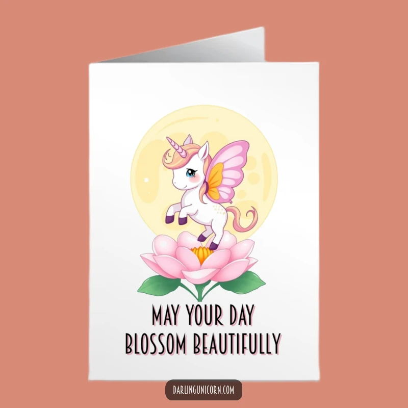 Free Printable Birthday Card: Butterfly Unicorn Moonflower Wish, Downloadable Gift