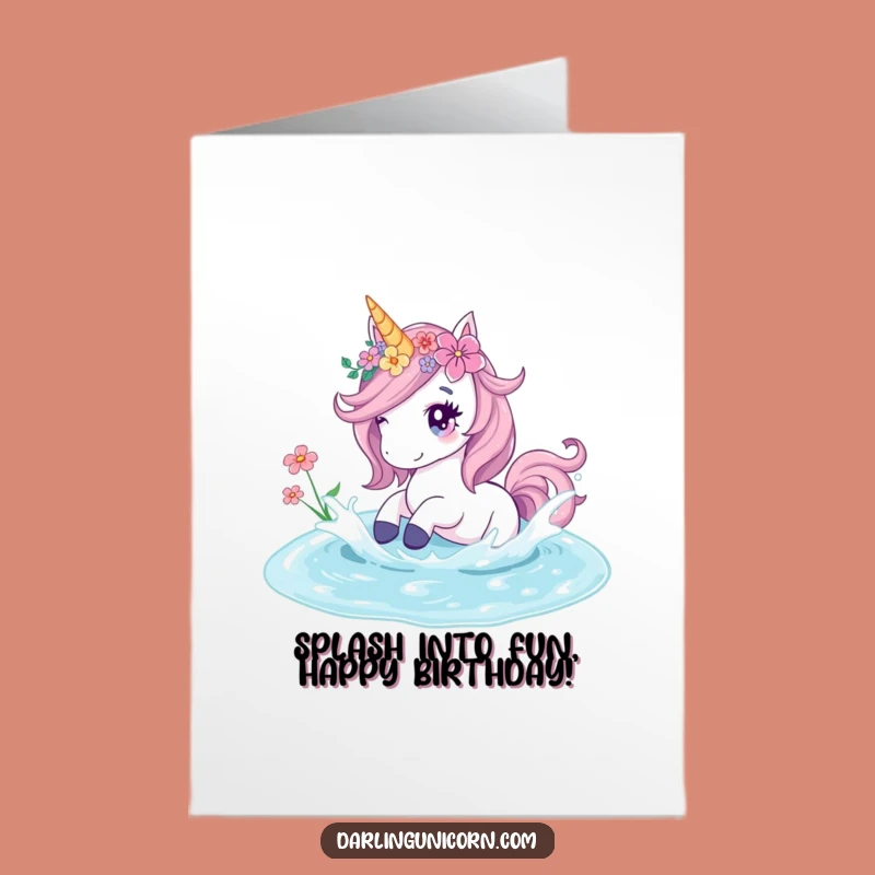 Free Printable Birthday Card Funny Unicorn Flowers Crystal Pond Splash Gift
