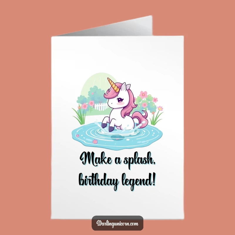 Free Printable Birthday Card: Playful Unicorn Splashing for a Fun Birthday