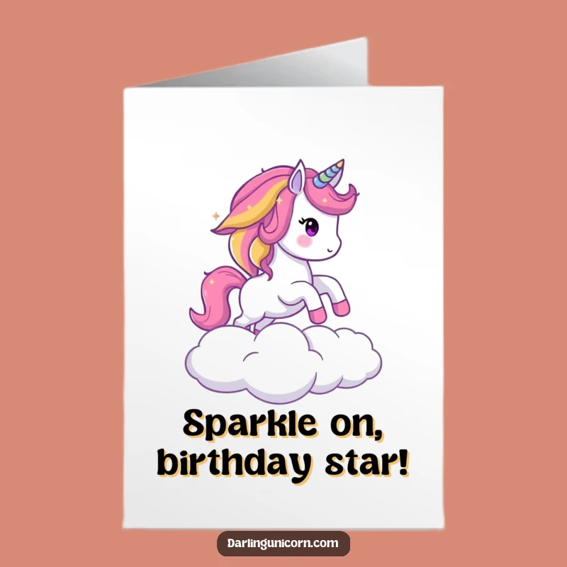 Free Printable Birthday Card: Sparkling Unicorn Rainbow Mane Leap - Funny Downloadable Gift