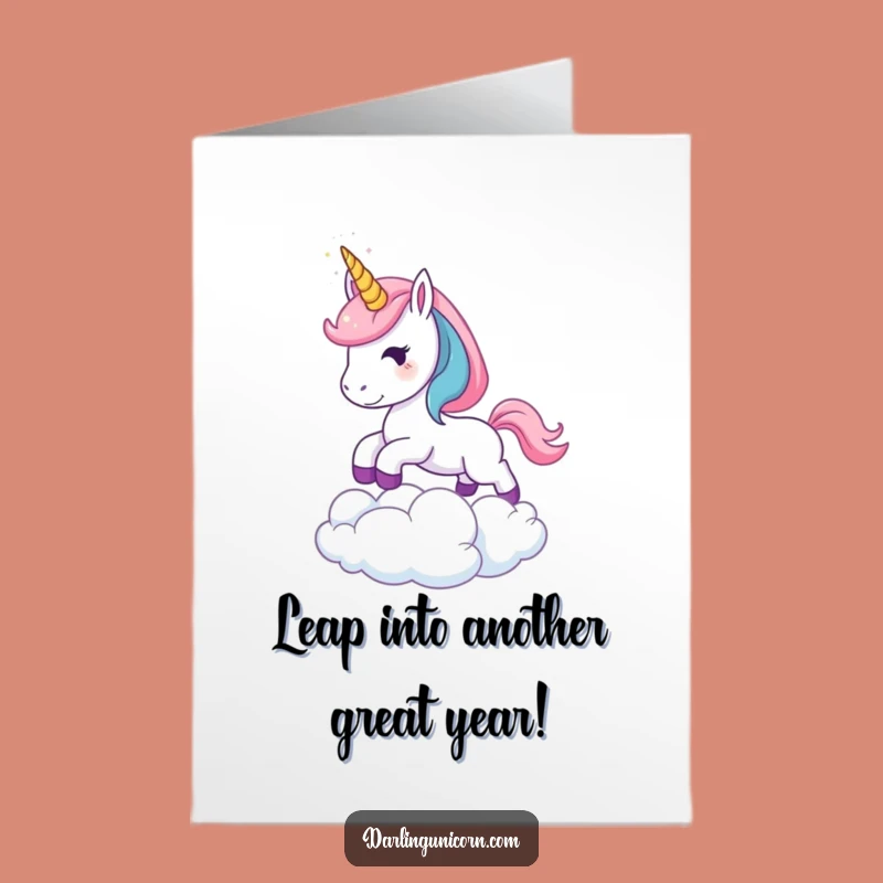 Free Printable Birthday Card: Unicorn Leaps Over Clouds - Magical Downloadable Gift