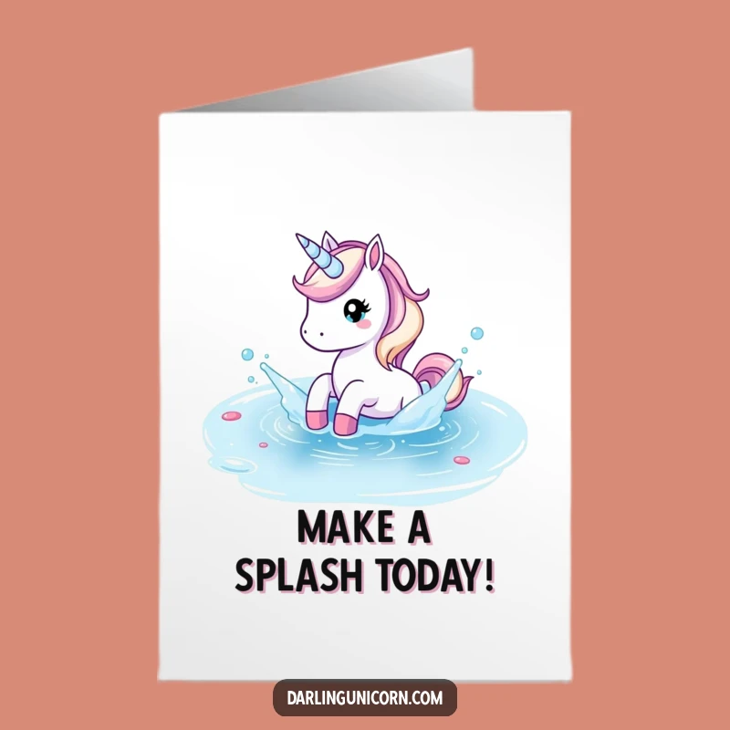 Free Printable Unicorn Birthday Card: Pond Splash Fun, Funny Downloadable Joyful Gift