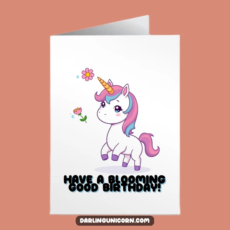 Free Printable Birthday Card: Playful Unicorn Flower Toss for Fun