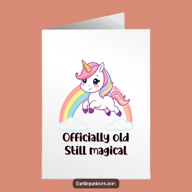 Free Printable Birthday Card: Funny Unicorn Leaping Rainbow Cheer Downloadable Gift