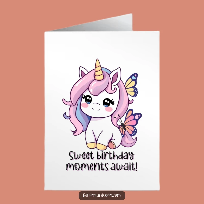 Free Printable Birthday Card: Kind Unicorn Butterfly Nudge for Sweet Wishes
