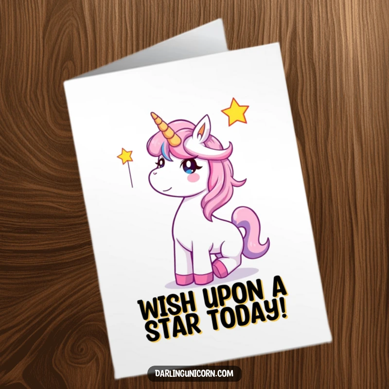 Funny Free Printable Birthday Card: A joyful unicorn gleefully snags a falling star, spreading pure delight.