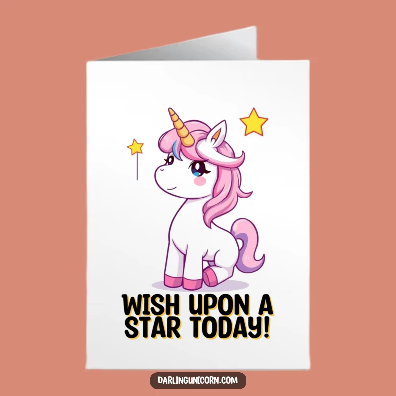 Free Printable Birthday Card: Funny Unicorn Catching Star - Downloadable Digital Gift