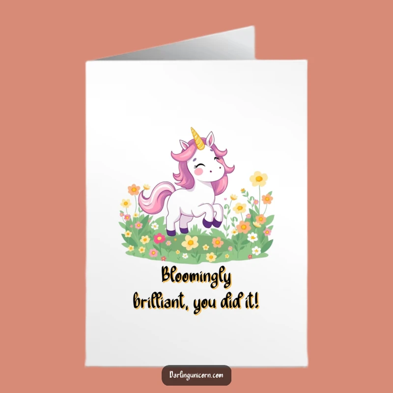 Free Printable Congrats Card: Happy Unicorn Flower Gallop - Funny Downloadable Celebration Gift