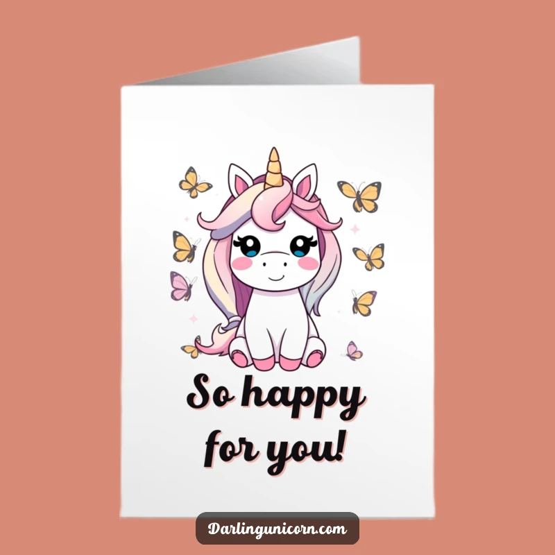 Free Printable Congrats Card: Happy Unicorn Butterfly Cheers Downloadable Gift