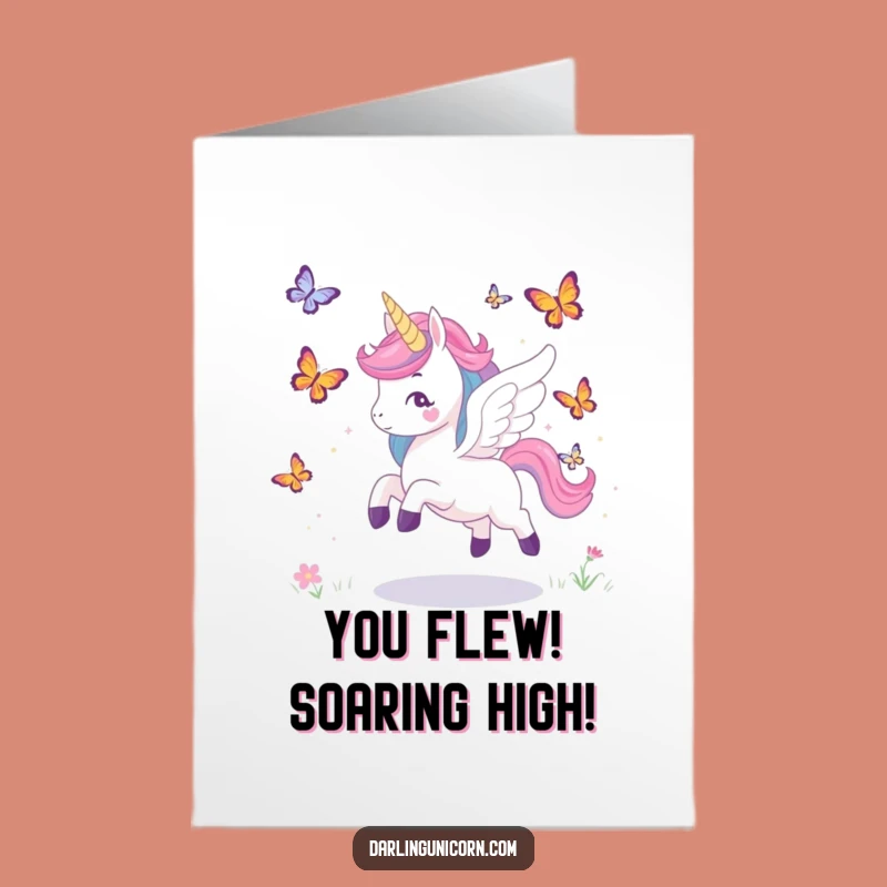 Free Printable Unicorn Congrats Card: Winged Chase, Joyful Achievement Digital