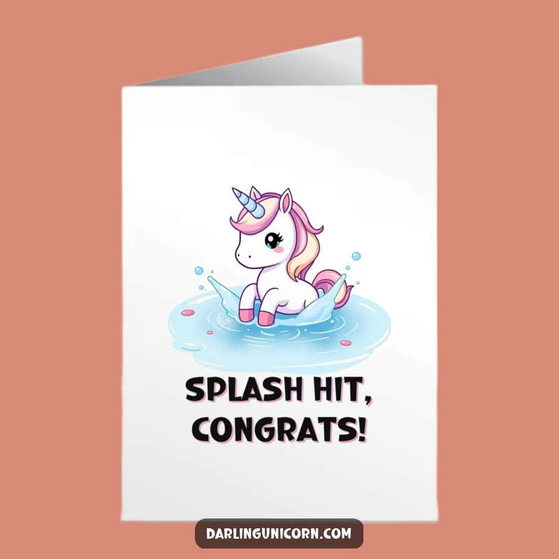 Free Printable Unicorn Congratulations Card: Pond Splash Celebration, Funny Downloadable Joy