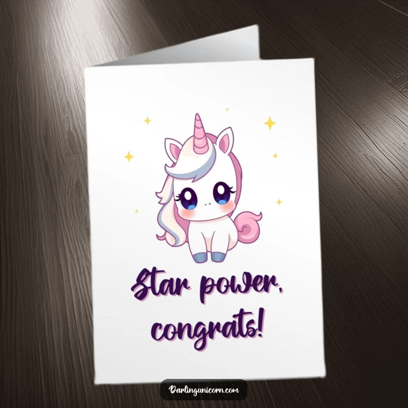 Funny Free Printable Congratulations Card: Unicorn with curious eyes gazing at shooting stars, a stellar downloadable gift.