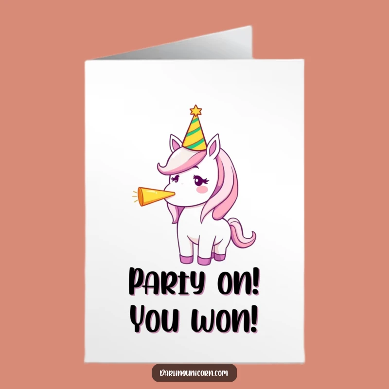Free Printable Unicorn Congrats Card: Party Hat Blast, Celebrate Loud Digital