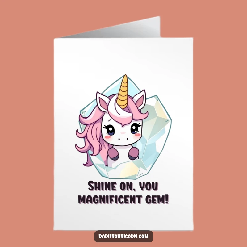 Free Printable Congrats Card: Shy Unicorn Crystal Surprise, Downloadable Gift