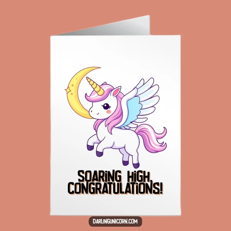 Free Printable Unicorn Congrats Card: Moon Soar Wings Downloadable