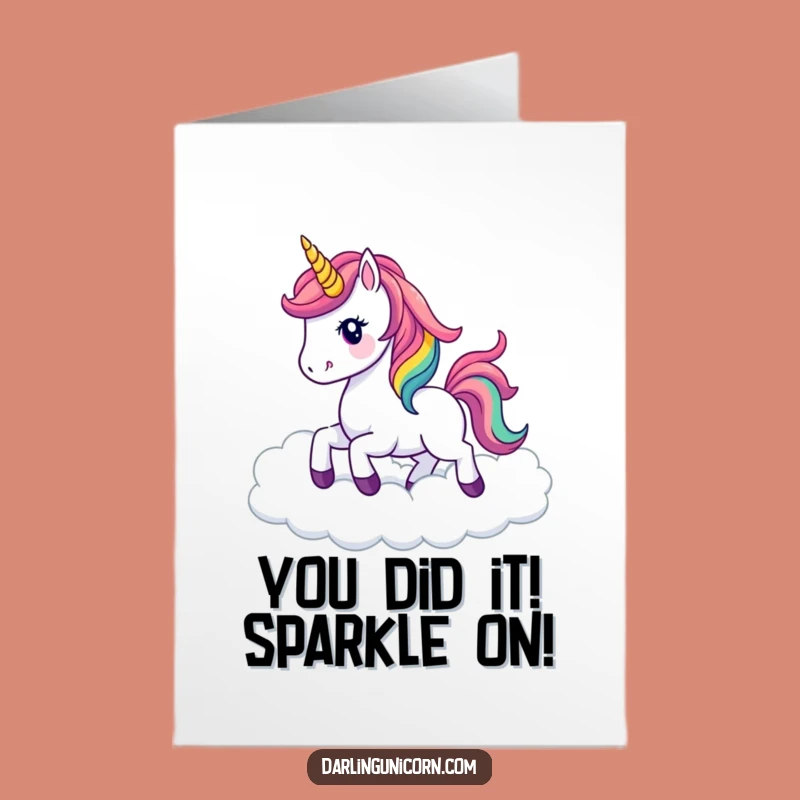Free Printable Kawaii Unicorn Congrats Card: Rainbow Prancing Magic Downloadable
