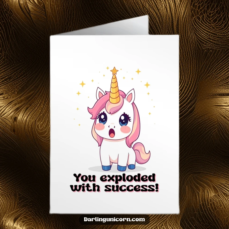 Funny Free Printable Congratulations Card featuring a surprised unicorn whose horn showers stardust, celebrating a remarkable accomplishment.