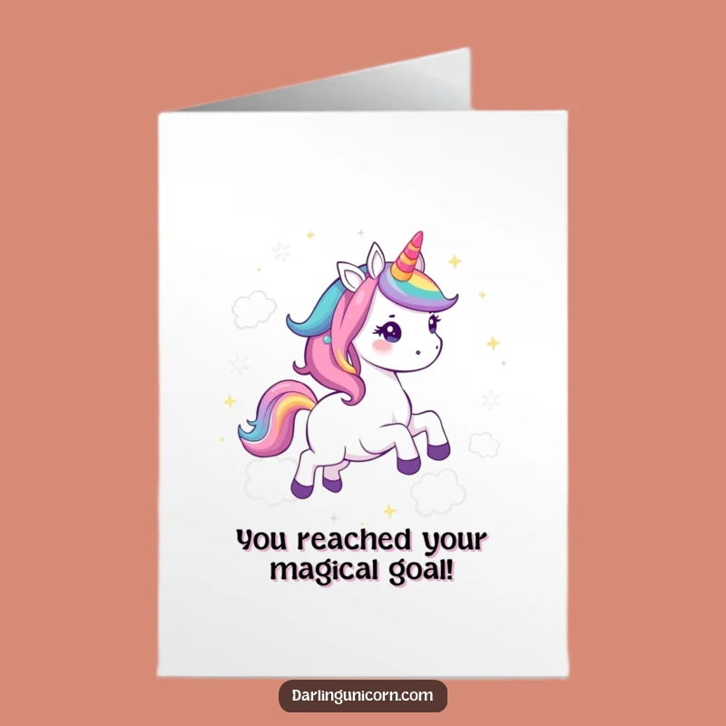 Free Printable Kawaii Unicorn Congrats Card: Rainbow Mane Cloud Leap Downloadable
