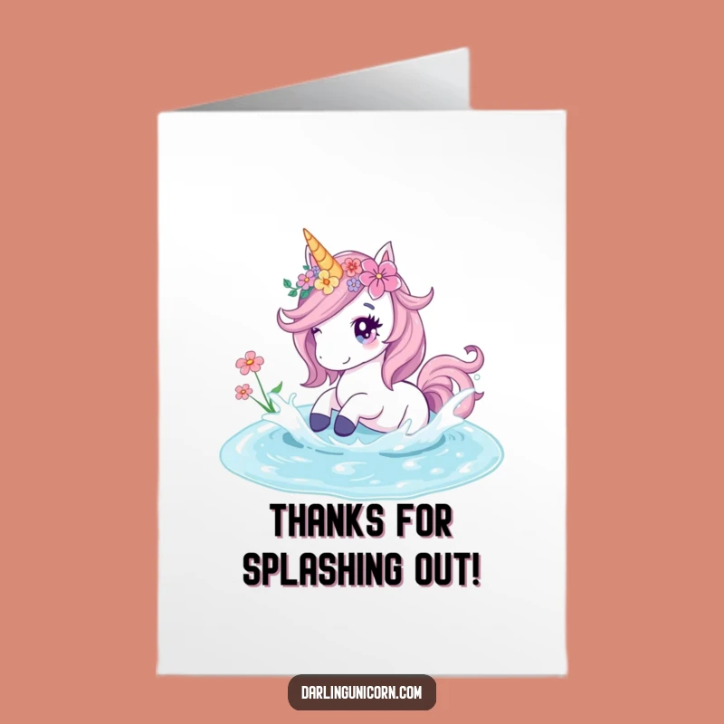 Free Printable Thank You Card Funny Unicorn Flowers Crystal Pond Splash Gift
