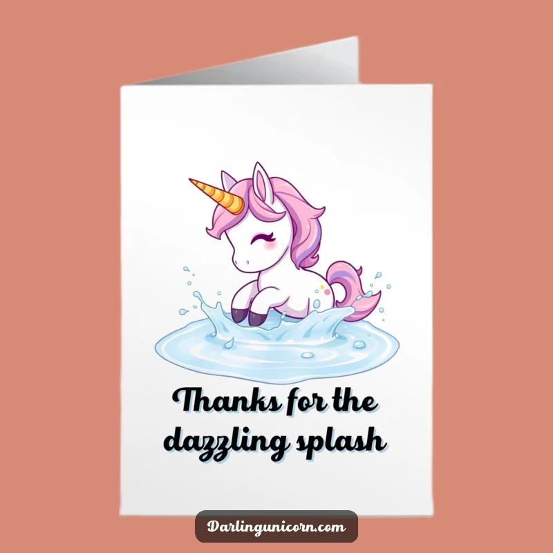 Free Printable Thank You Card: Unicorn Splash Thanks - Cheerful Downloadable Gratitude