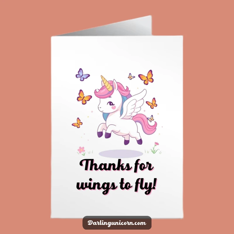 Free Printable Unicorn Thank You Card: Winged Butterflies, Digital Thanks