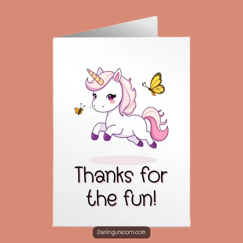 Free Printable Thank You Card Funny Unicorn Butterfly Tag Playful Leap Gift