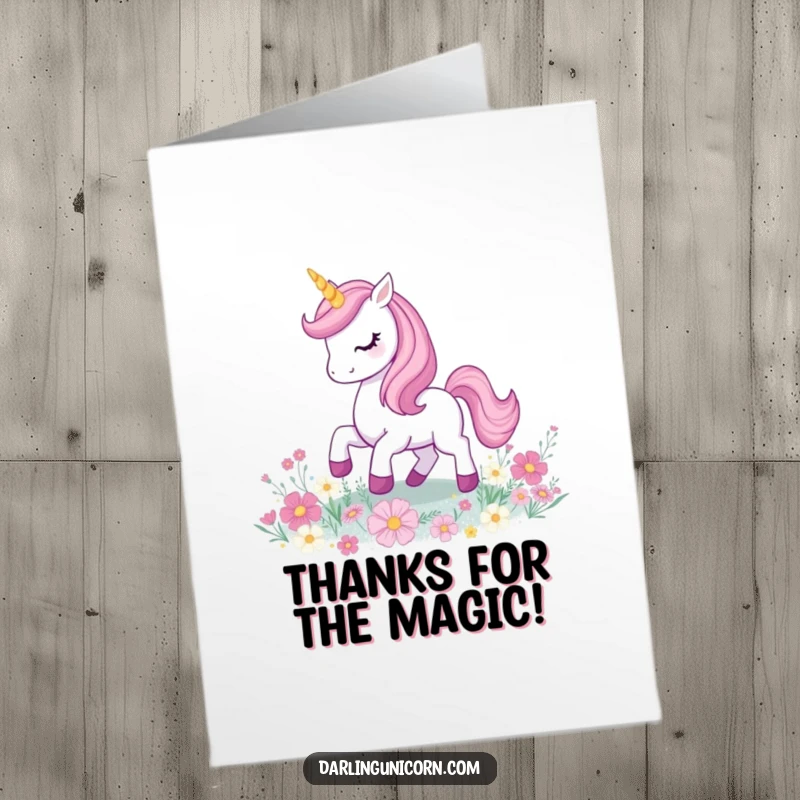 Funny Free Printable Unicorn Thank You Card: Playful unicorn prancing, expressing gratitude with a magical touch.