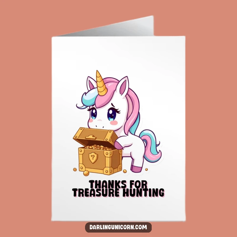 Free Printable Thank You Card: Surprised Unicorn, Treasure Discovery, Funny Downloadable Gift!