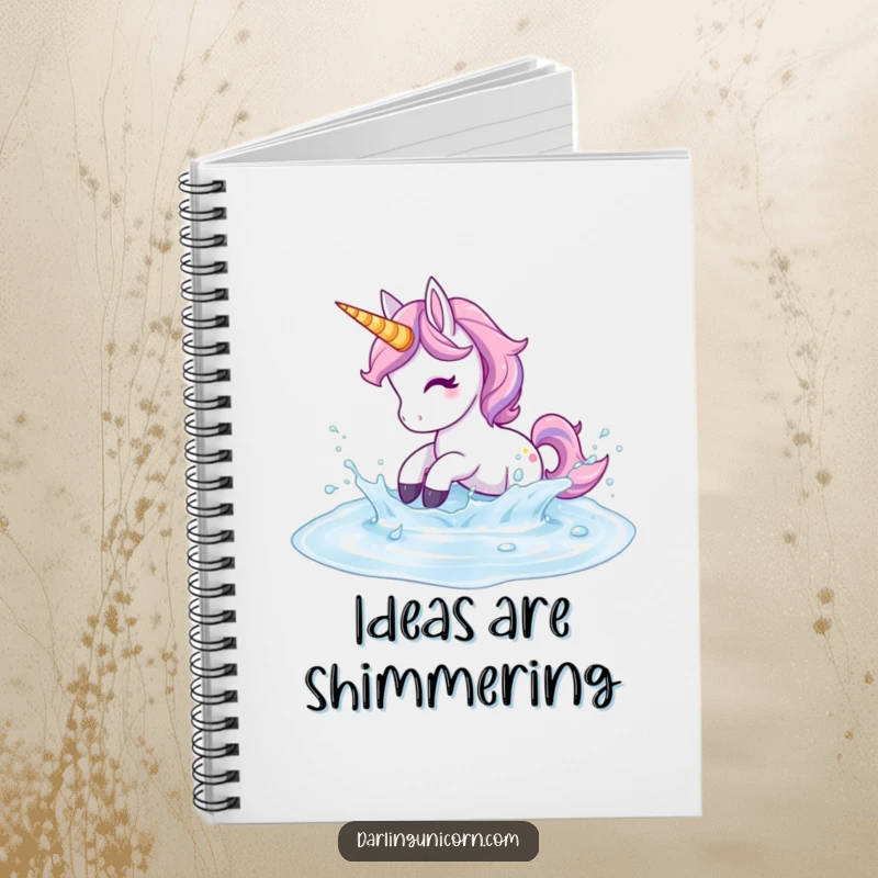 Funny Unicorn Notebook: A unicorn playfully splashes in shimmering liquid, perfect for energetic and fun notes.