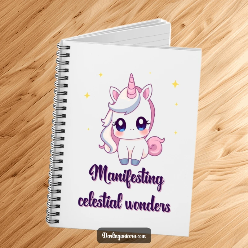 Funny notebook cover featuring a unicorn with curious eyes, gazing at shooting stars, designed for capturing stellar ideas.