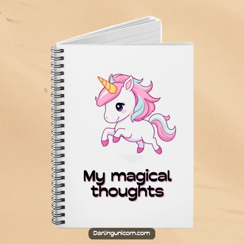 Funny unicorn galloping notebook with a joyful unicorn and sparkling mane amongst clouds, ideal for jotting ideas.