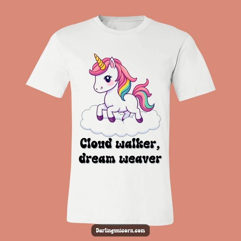 Funny Kawaii Unicorn T-Shirt: Rainbow Mane Prancing Clouds, Adorable Graphic Tee