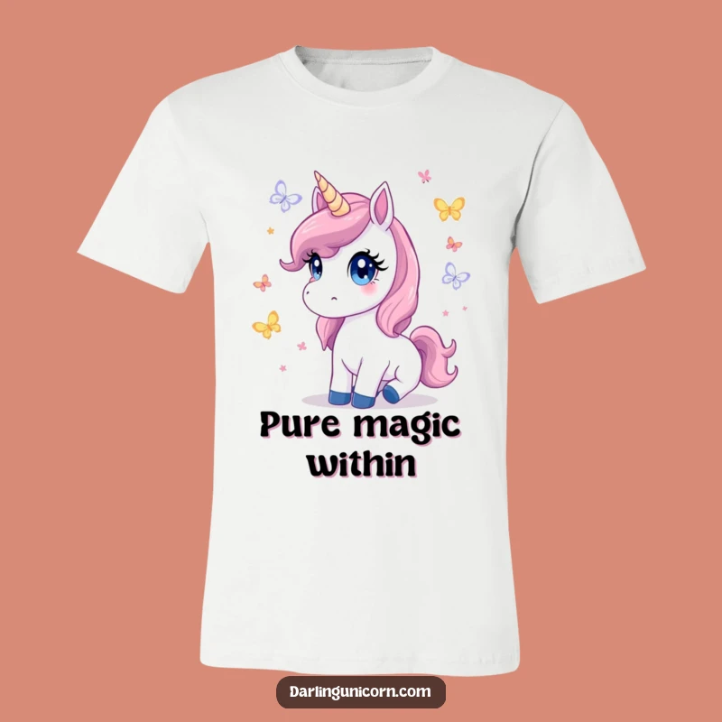 Cute Unicorn Butterfly T-Shirt: Innocent Eyes Watching Flutter, Soft Whimsical Gift Tee